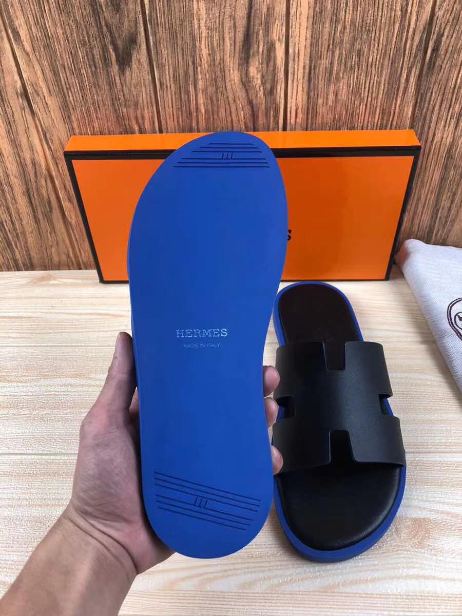 Dép Hermes nam bản siêu cấp họa tiết da trơn đen đế xanh DNH22