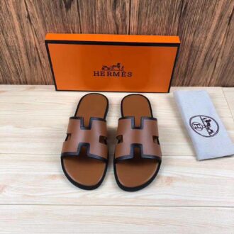 Dép Hermes nam bản siêu cấp họa tiết viền đen màu nâu DNH26