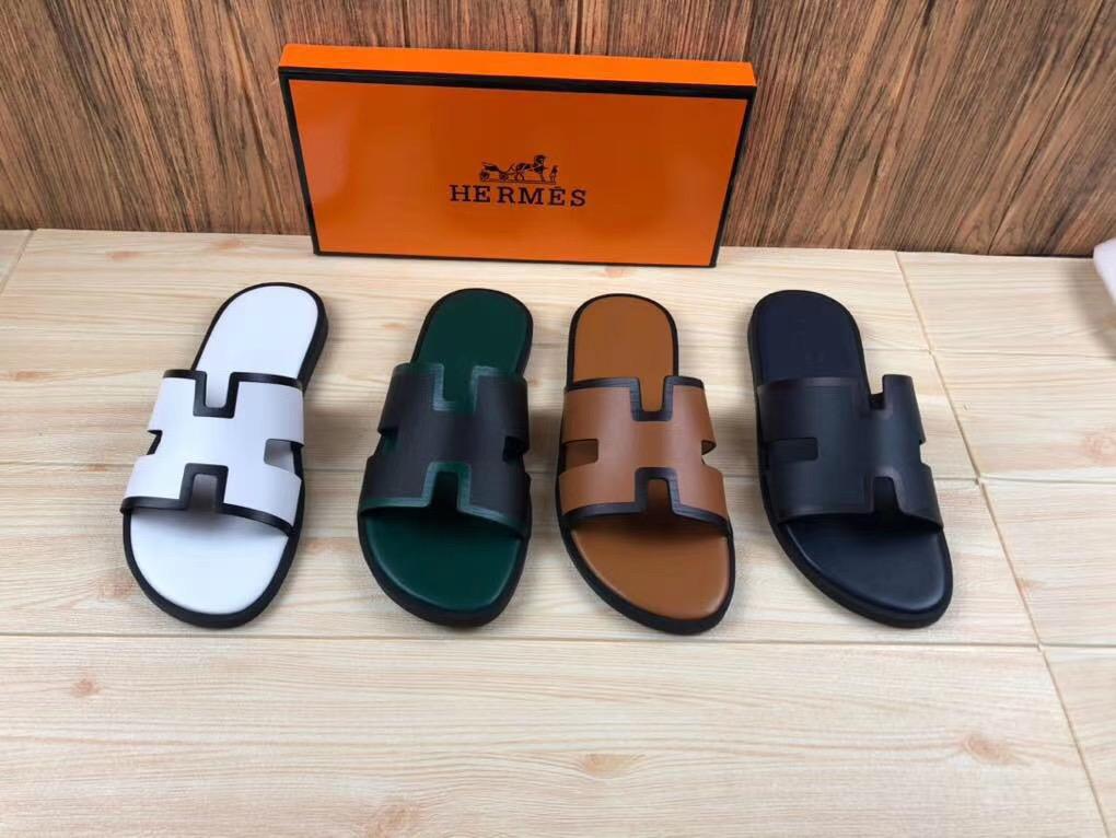 Dép Hermes nam bản siêu cấp họa tiết viền đen màu nâu DNH26