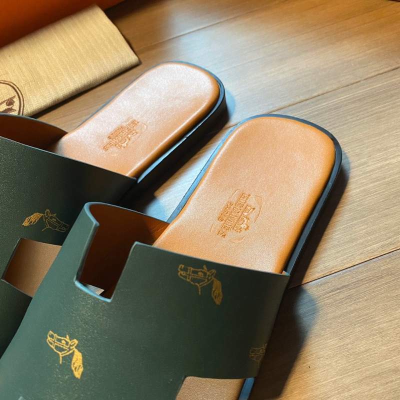 Dép Hermes nam siêu cấp họa tiết ngựa màu xanh DNH14