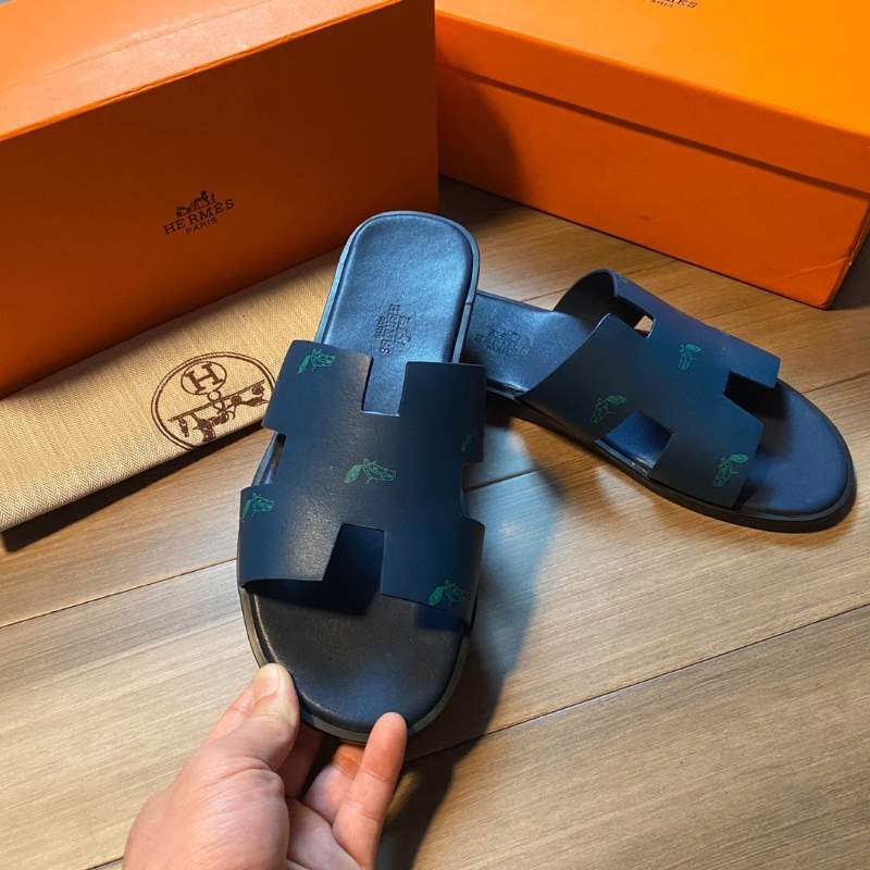 Dép Hermes nam bản siêu cấp họa tiết ngựa màu xanh dương DNH16