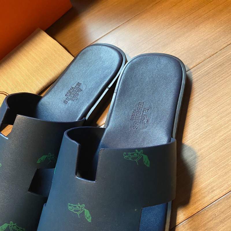 Dép Hermes nam bản siêu cấp họa tiết ngựa màu xanh dương DNH16