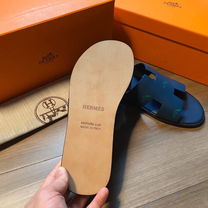 Dép Hermes nam bản siêu cấp họa tiết ngựa màu xanh dương DNH16