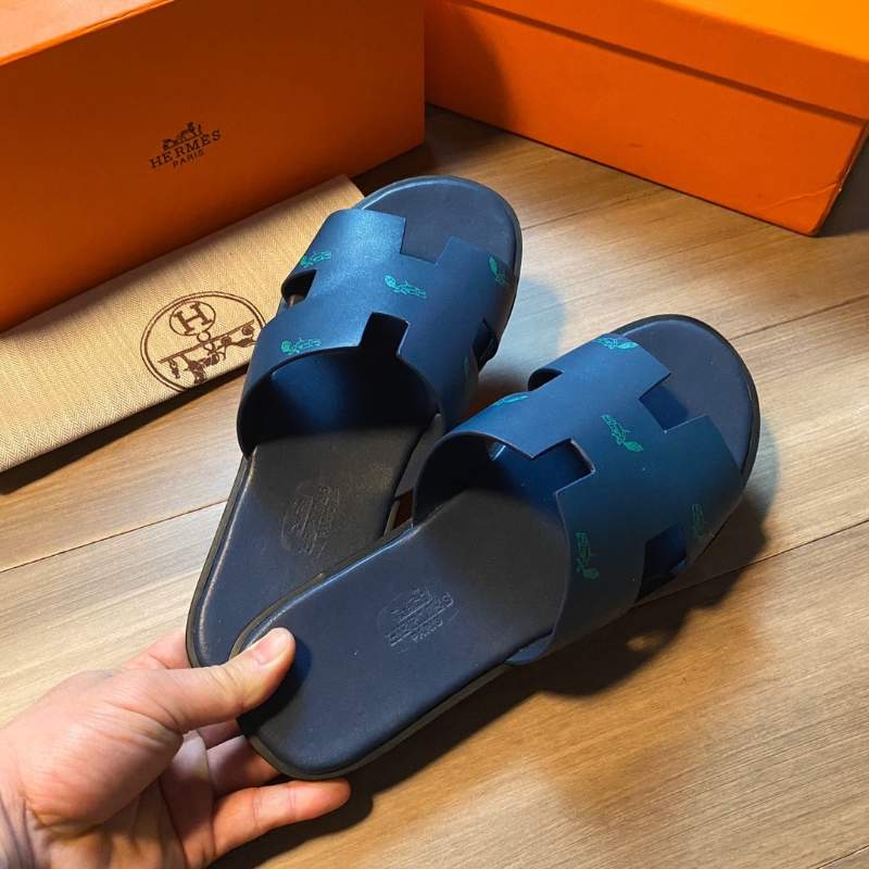 Dép Hermes nam bản siêu cấp họa tiết ngựa màu xanh dương DNH16