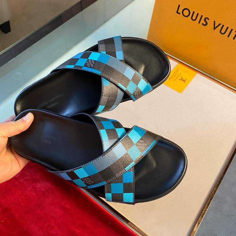 Dép Louis Vuitton nam siêu cấp họa tiết caro nhiều màu DLV31