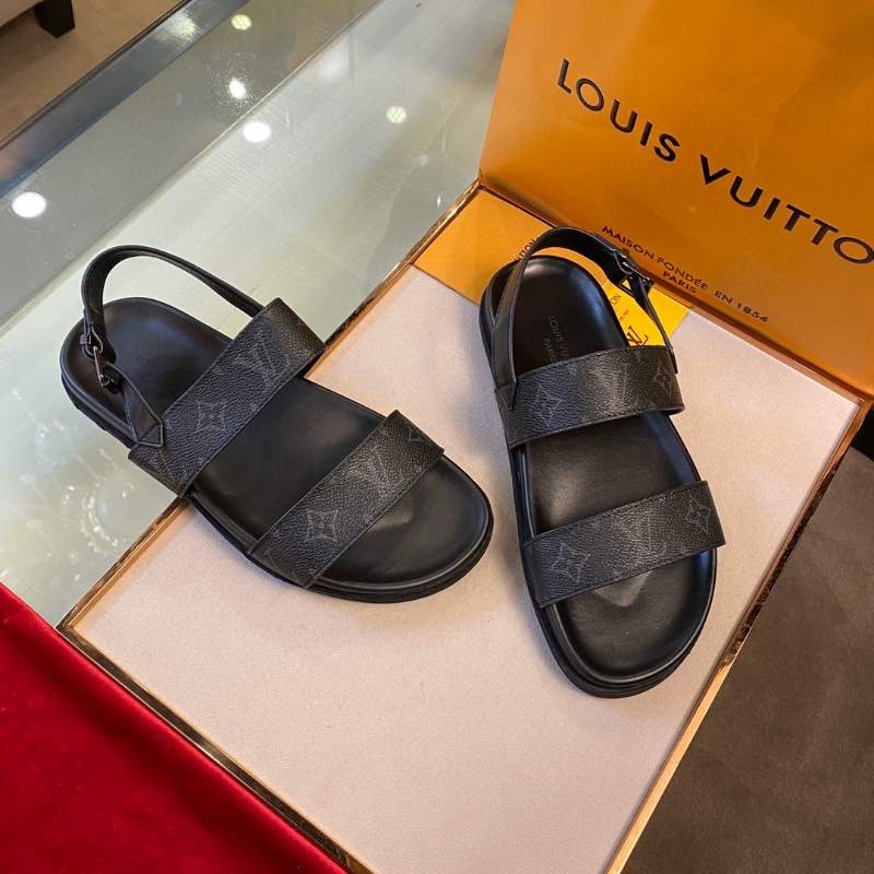 Dép Louis Vuitton nam siêu cấp họa tiết hoa đen quai hậu DLV33