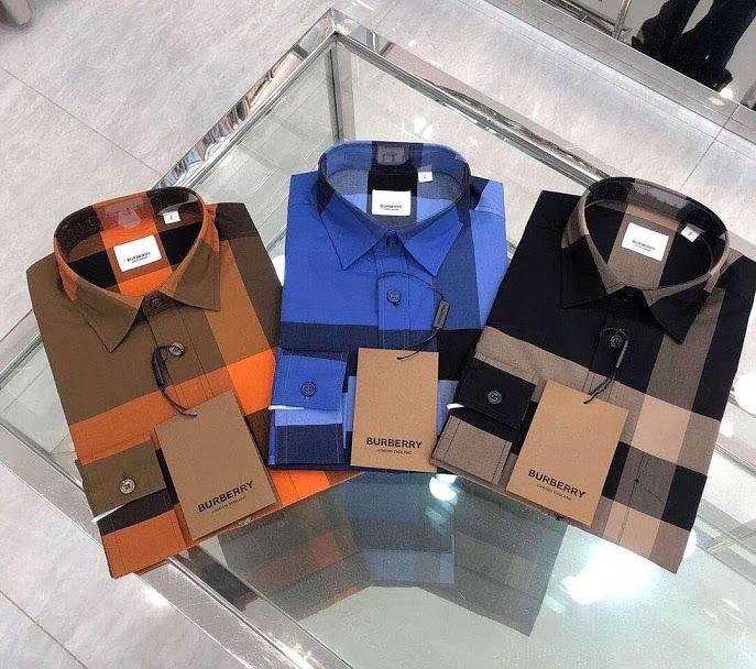 Áo Burberry nam like au họa tiết kẻ đen AOB03