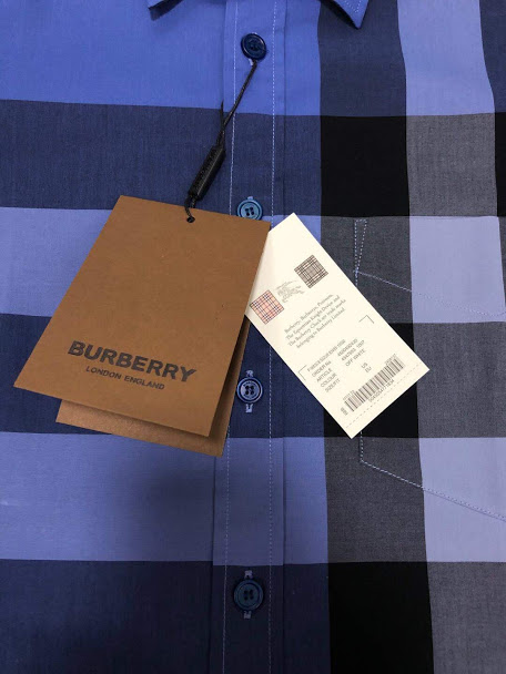 Áo Burberry nam like au sơ mi họa tiết kẻ xanh AOB02