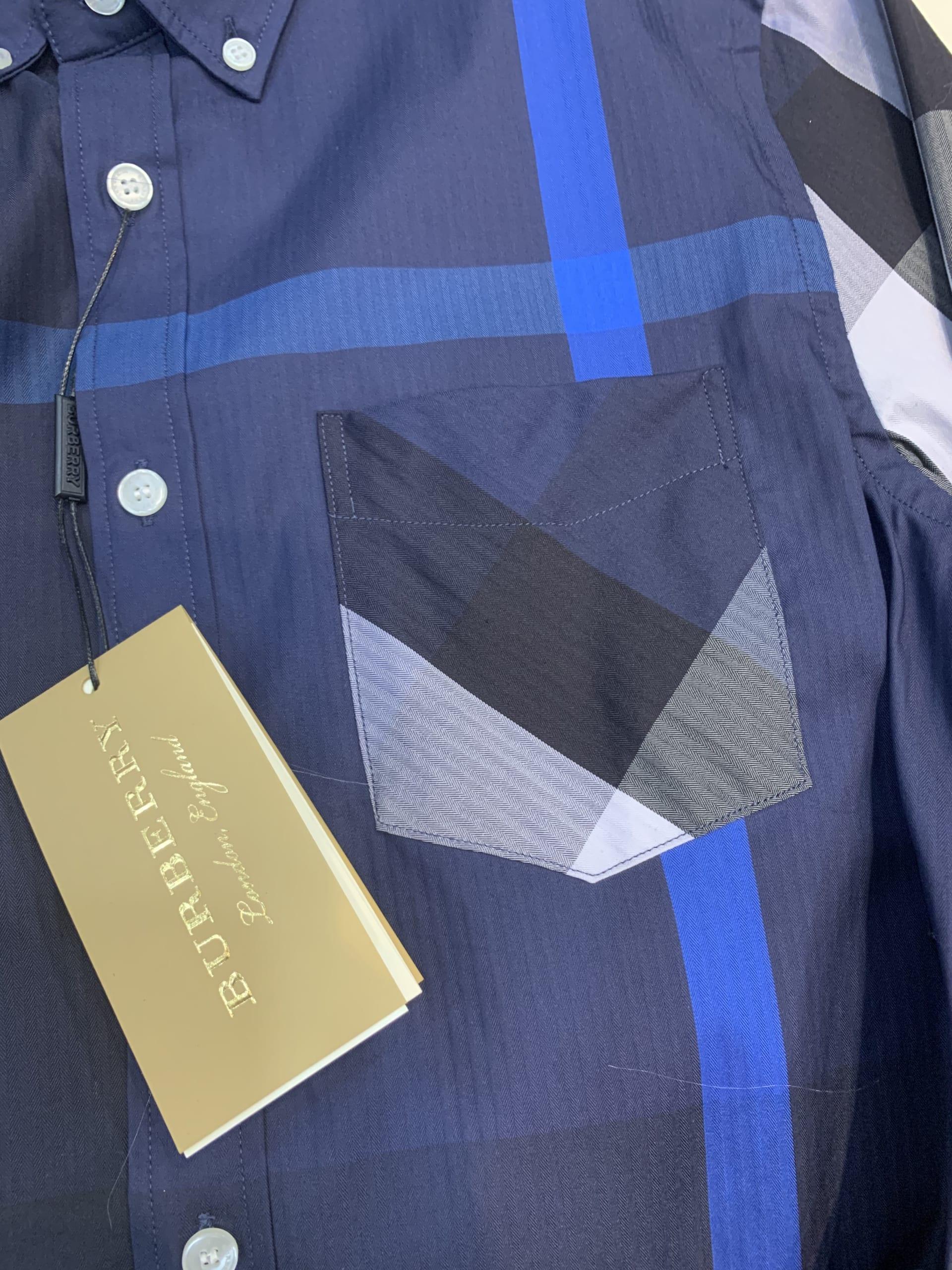 Áo sơ mi Burberry siêu cấp nam họa tiết kẻ xanh to ASMB10