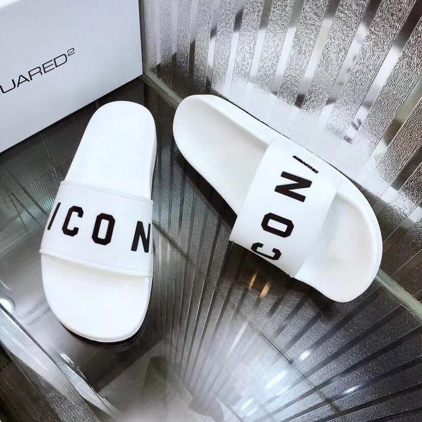 Dép Dsquared2 nam siêu cấp họa tiết icon màu trắng DDSQ04