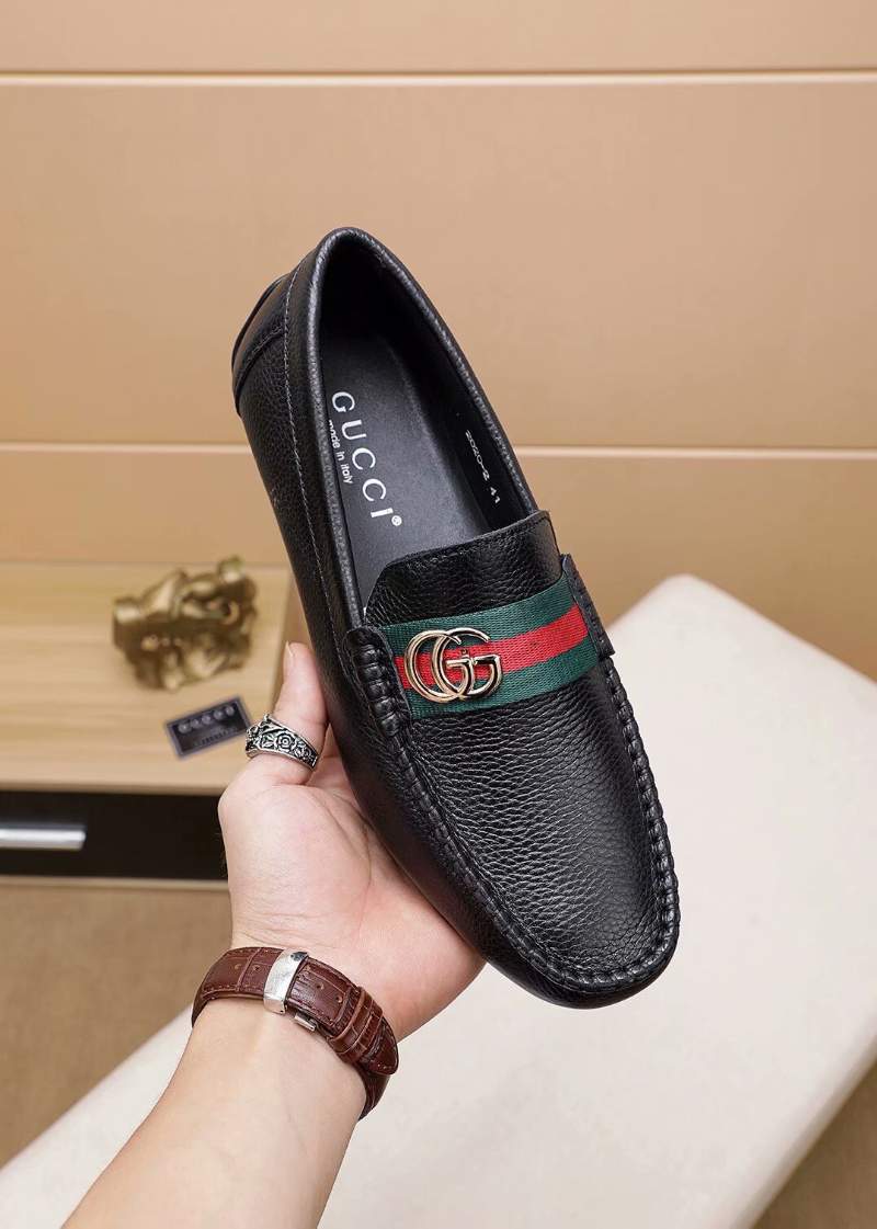 Giày lười Gucci siêu cấp da nhăn họa tiết khóa lệch GLGC55