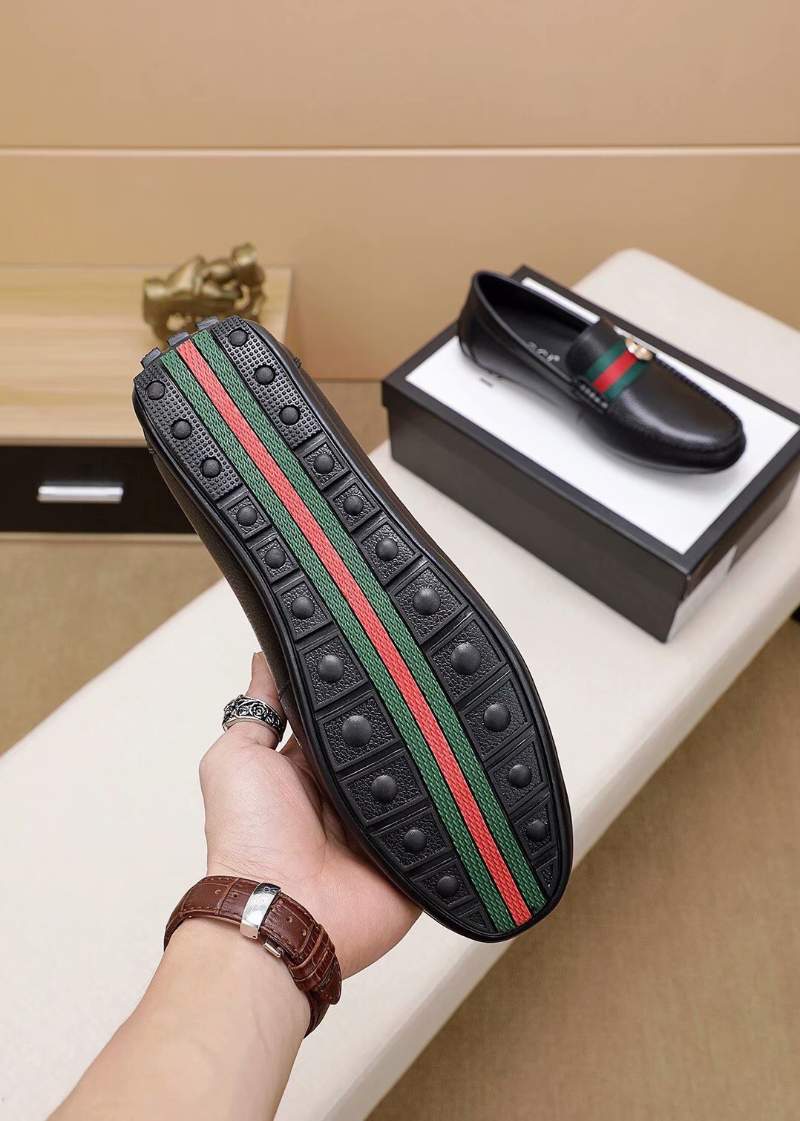 Giày lười Gucci siêu cấp da nhăn họa tiết khóa lệch GLGC55