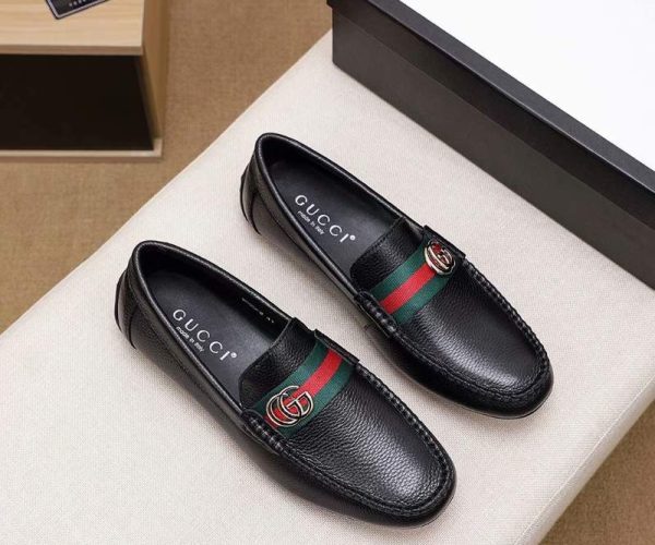Giày lười Gucci siêu cấp da nhăn họa tiết khóa lệch GLGC55