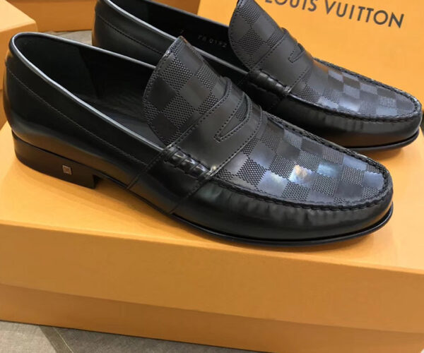 Giày lười Louis Vuitton like au đế cao họa tiết caro GLLV114
