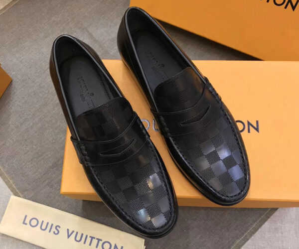 Giày lười Louis Vuitton like au đế cao họa tiết caro GLLV114