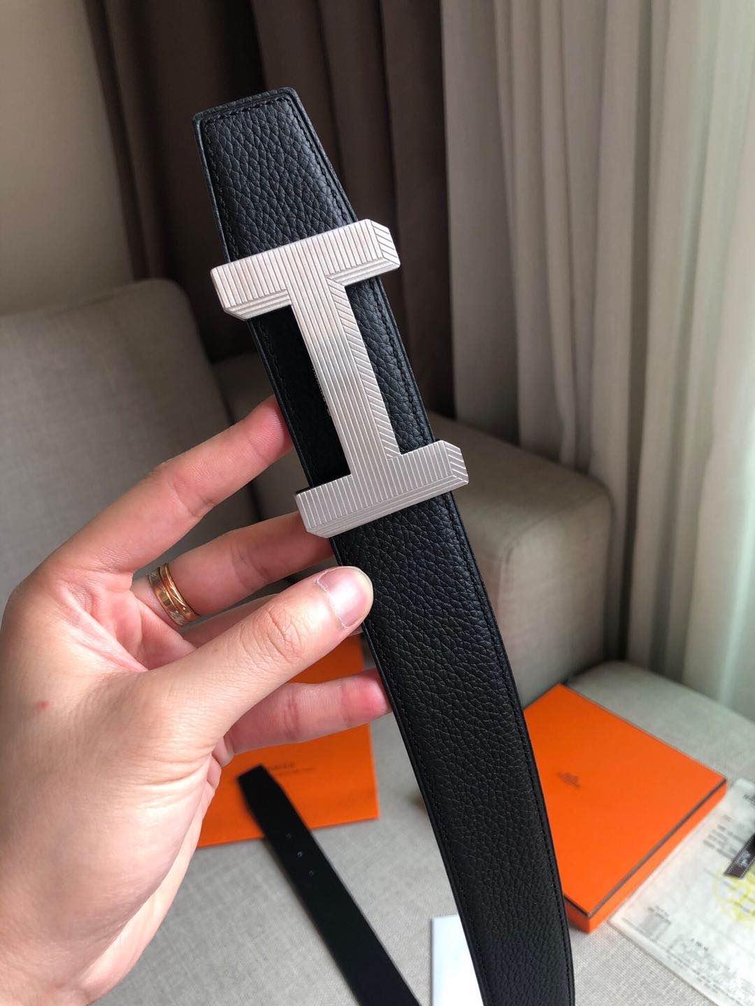 Thắt lưng Hermes Like Au họa tiết kẻ sọc 3D TLH43