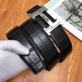 Thắt lưng Hermes like au vân da cá sấu mặt khóa tuần lộc TLH45