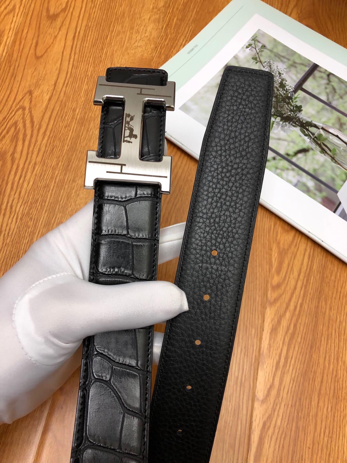 Thắt lưng Hermes like au vân da cá sấu mặt khóa tuần lộc TLH45