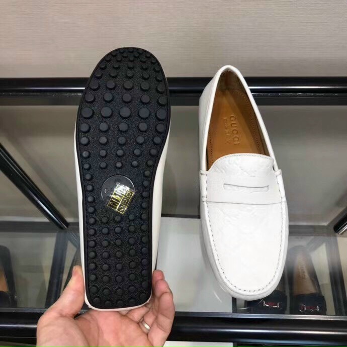 Giày lười Gucci like au họa tiết da dập logo trắng GLGC59