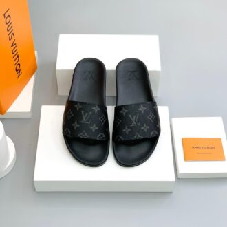 Dép Louis Vuitton nam họa tiết hoa đen