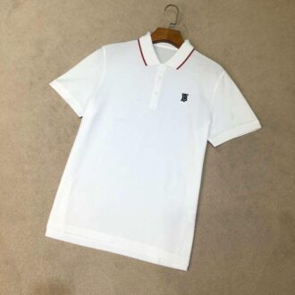 Áo nam Burberry siêu cấp màu trắng viền kẻ đỏ AOB13