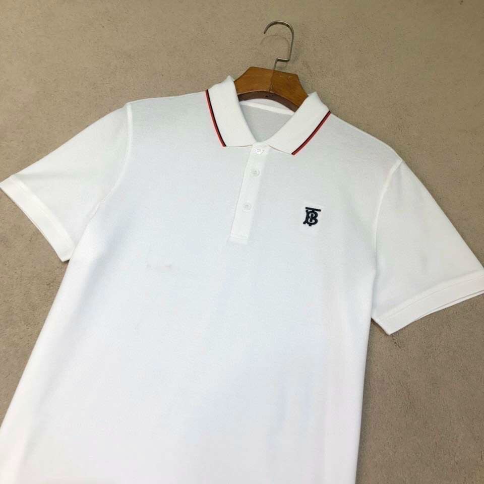 Áo nam Burberry siêu cấp màu trắng viền kẻ đỏ AOB13