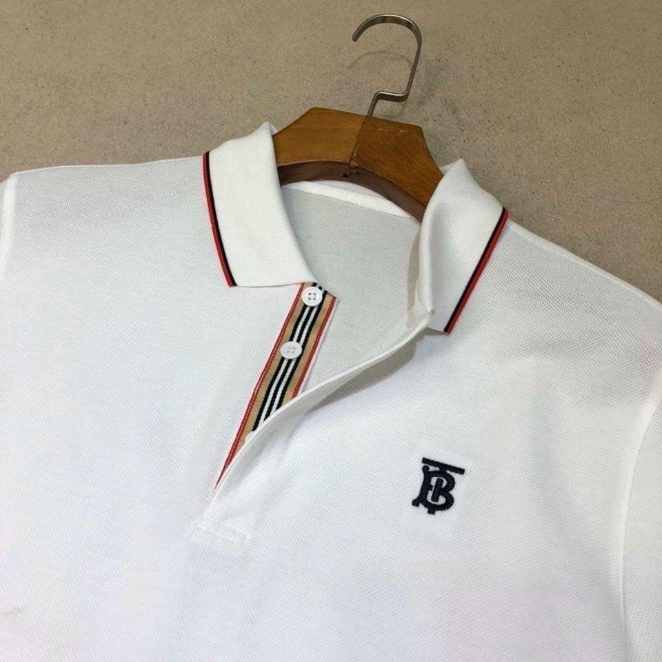 Áo nam Burberry siêu cấp màu trắng viền kẻ đỏ AOB13