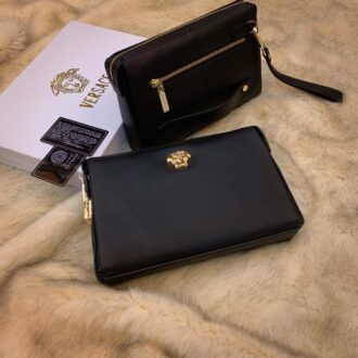 Ví nam Versace siêu cấp cầm tay hoạ tiết da nhăn màu đen VNVS16