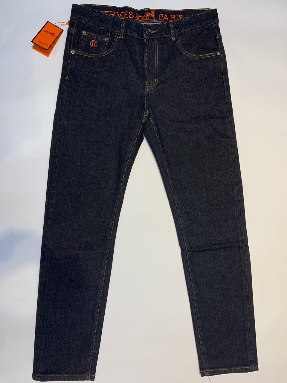 Quần bò Hermes siêu cấp full đen viền chỉ cam QBH506