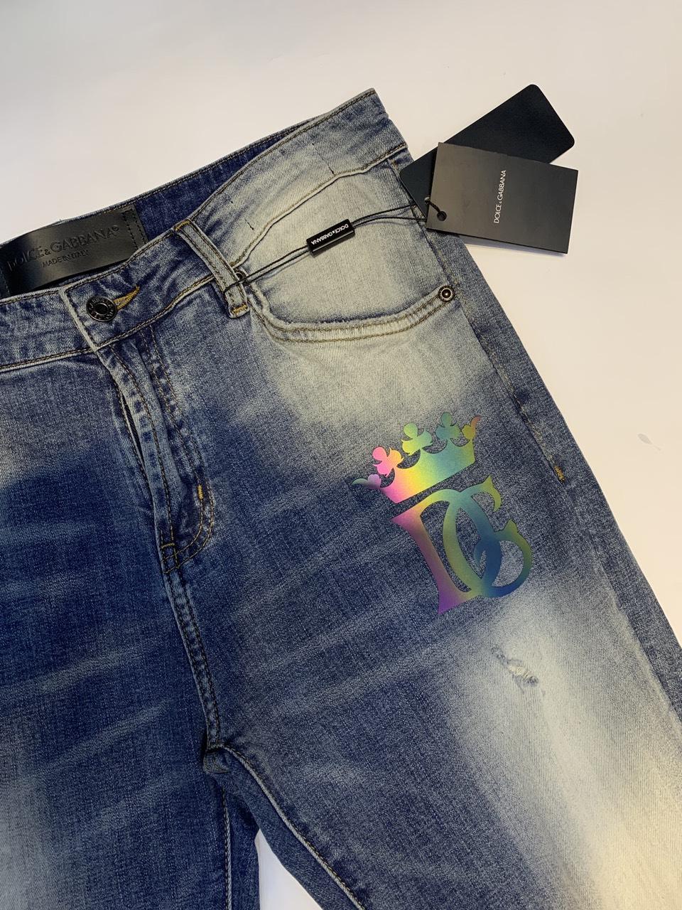 Quần bò Dolce&Gabbana siêu cấp hoạ tiết chữ logo màu xanh QNDG01