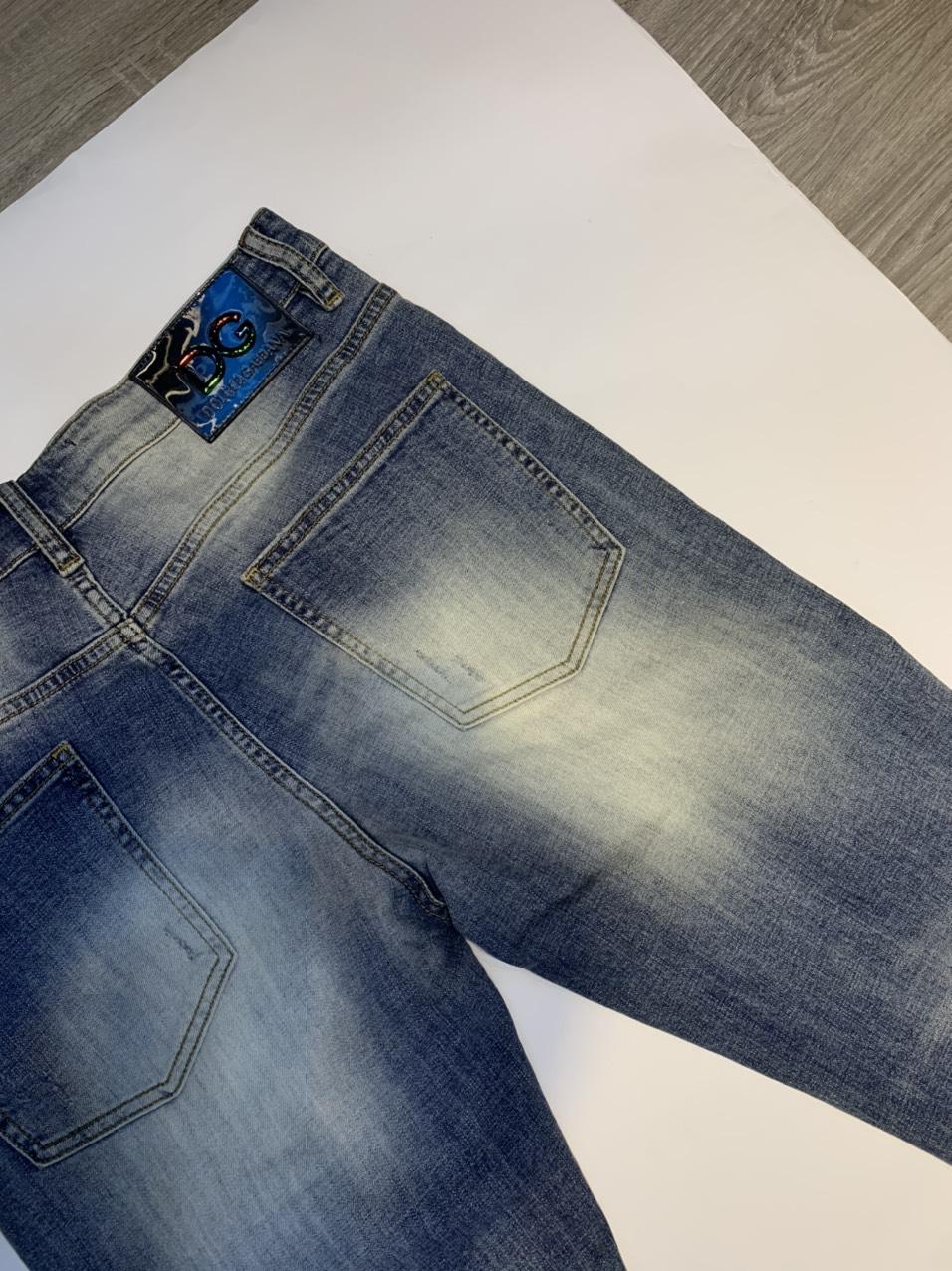 Quần bò Dolce&Gabbana siêu cấp hoạ tiết chữ logo màu xanh QNDG01