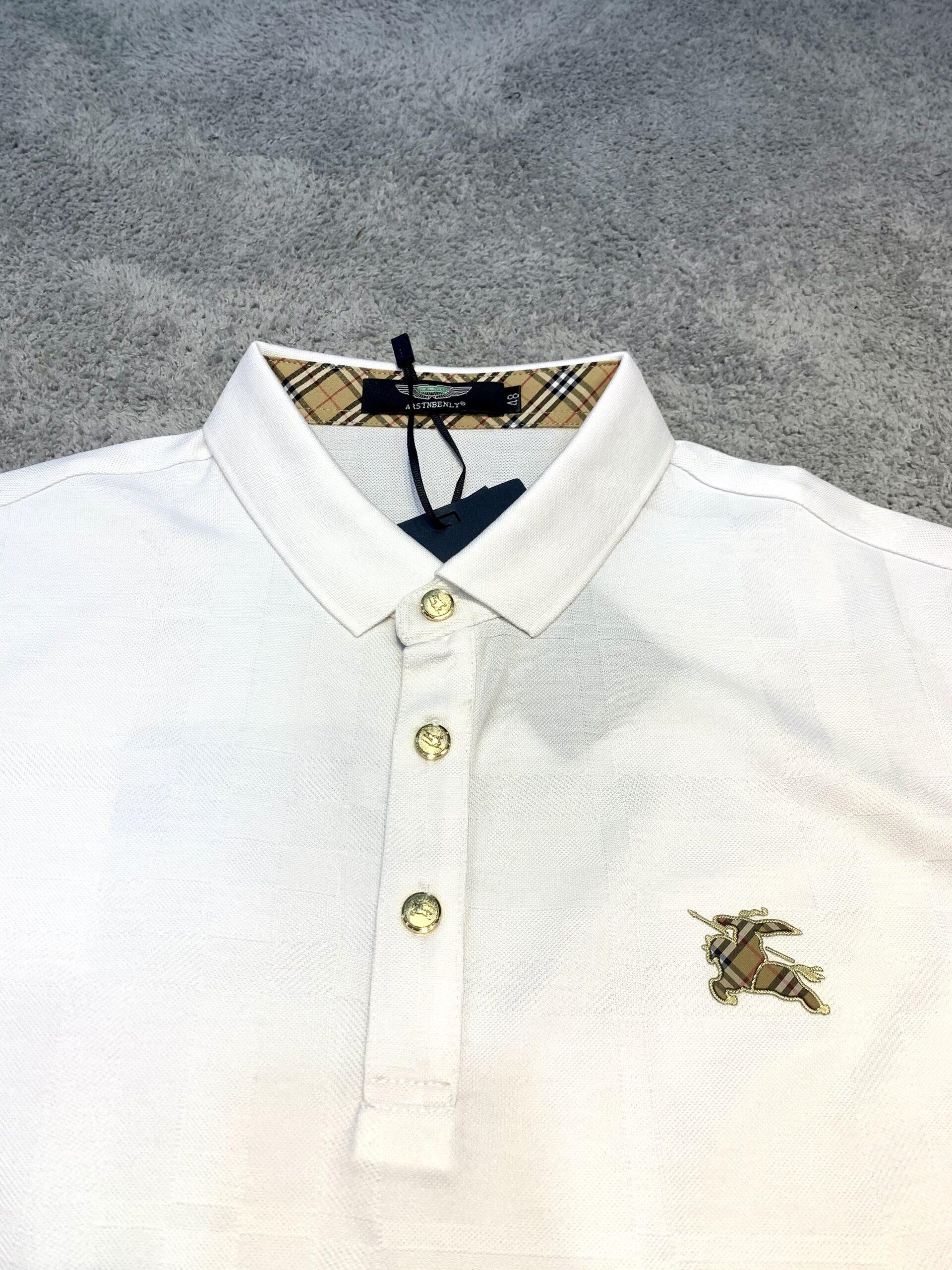 Áo phông Burberry siêu cấp full trắng kẻ chìm APB05