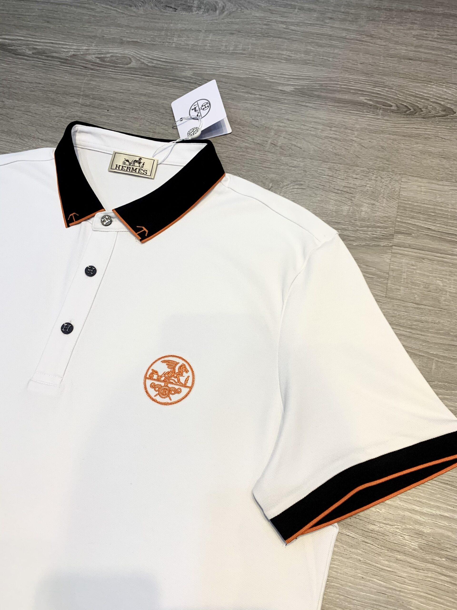 Áo phông Hermes siêu cấp màu trắng hoạ tiết viền đen APH02