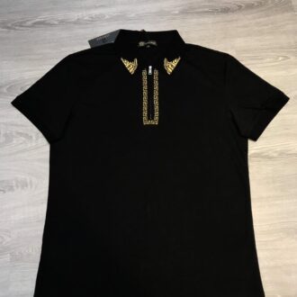 Áo phông Versace siêu cấp full đen họa tiết thêu chỉ vàng ở cổ APV04