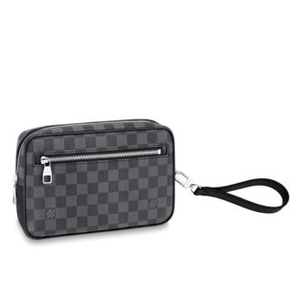 Clutch cầm tay Louis Vuitton Kasai hoạ tiết caro màu xám Like Auth