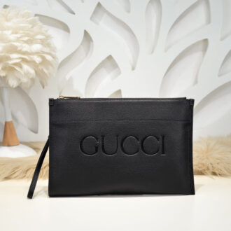 Clutch nam Gucci da nhăn cầm tay họa tiết logo chữ siêu cấp