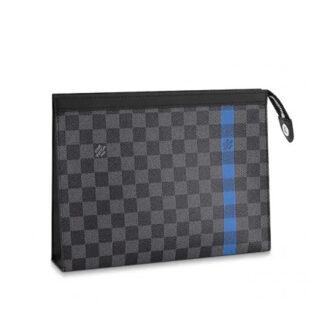 Clutch nam Louis Vuitton caro xám hoạ tiết kẻ xanh Like Auth