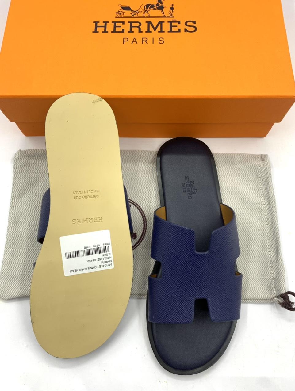 Dép Hermes nam siêu cấp xanh pha đen DNH31