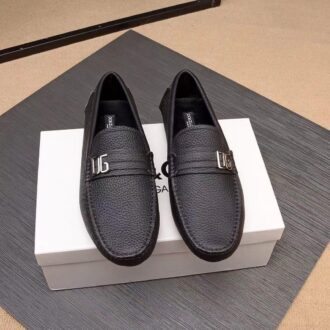 Giày lười D&G siêu cấp da nhăn họa tiết khóa lệch màu đen GLDG07