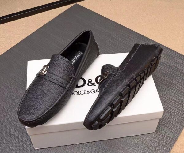 Giày lười D&G siêu cấp da nhăn họa tiết khóa lệch màu đen GLDG07