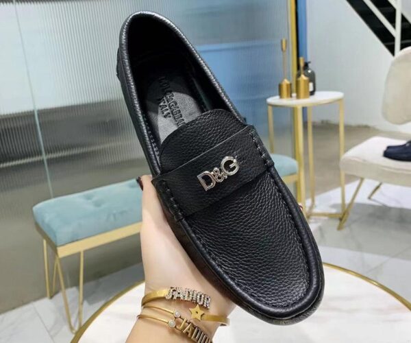 Giày lười D&G siêu cấp da nhăn họa tiết logo màu đen GLDG03
