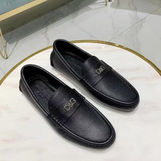 Giày lười D&G siêu cấp da nhăn họa tiết logo màu đen GLDG03