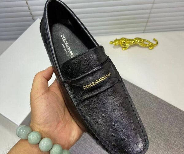 Giày lười D&G siêu cấp da sần họa tiết logo đen GLDG02