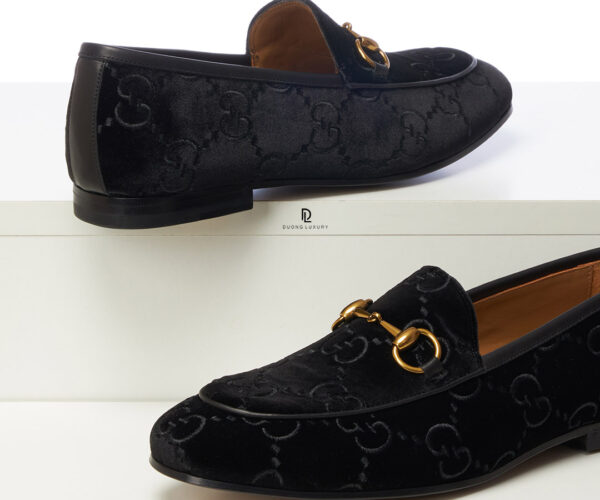 Giày lười Gucci màu đen da lộn họa tiết logo Like Auth