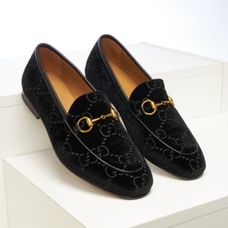 Giày lười Gucci màu đen da lộn họa tiết logo Like Auth