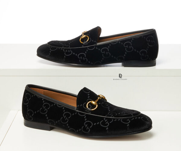 Giày lười Gucci màu đen da lộn họa tiết logo Like Auth