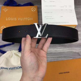 Thắt lưng Louis Vuitton da nhăn đen khoá logo xước TLLV15