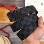 Thắt lưng Louis Vuitton họa tiết caro khóa logo kép khóa đen Like Auth