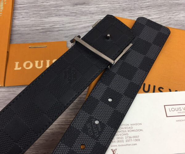 Thắt lưng Louis Vuitton họa tiết caro khóa logo kép khóa đen Like Auth