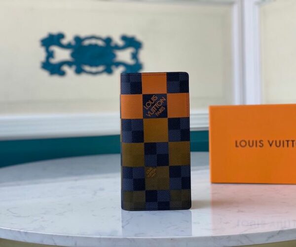 Ví gập Louis Vuitton màu cam họa tiết caro kẻ Like Auth